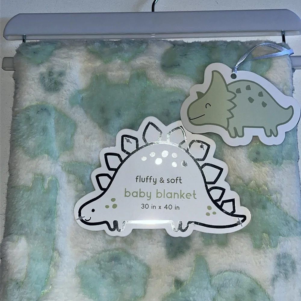 Fluffy Dinosaurs white pastel green  security Blanket Baby Girl Boy gift New